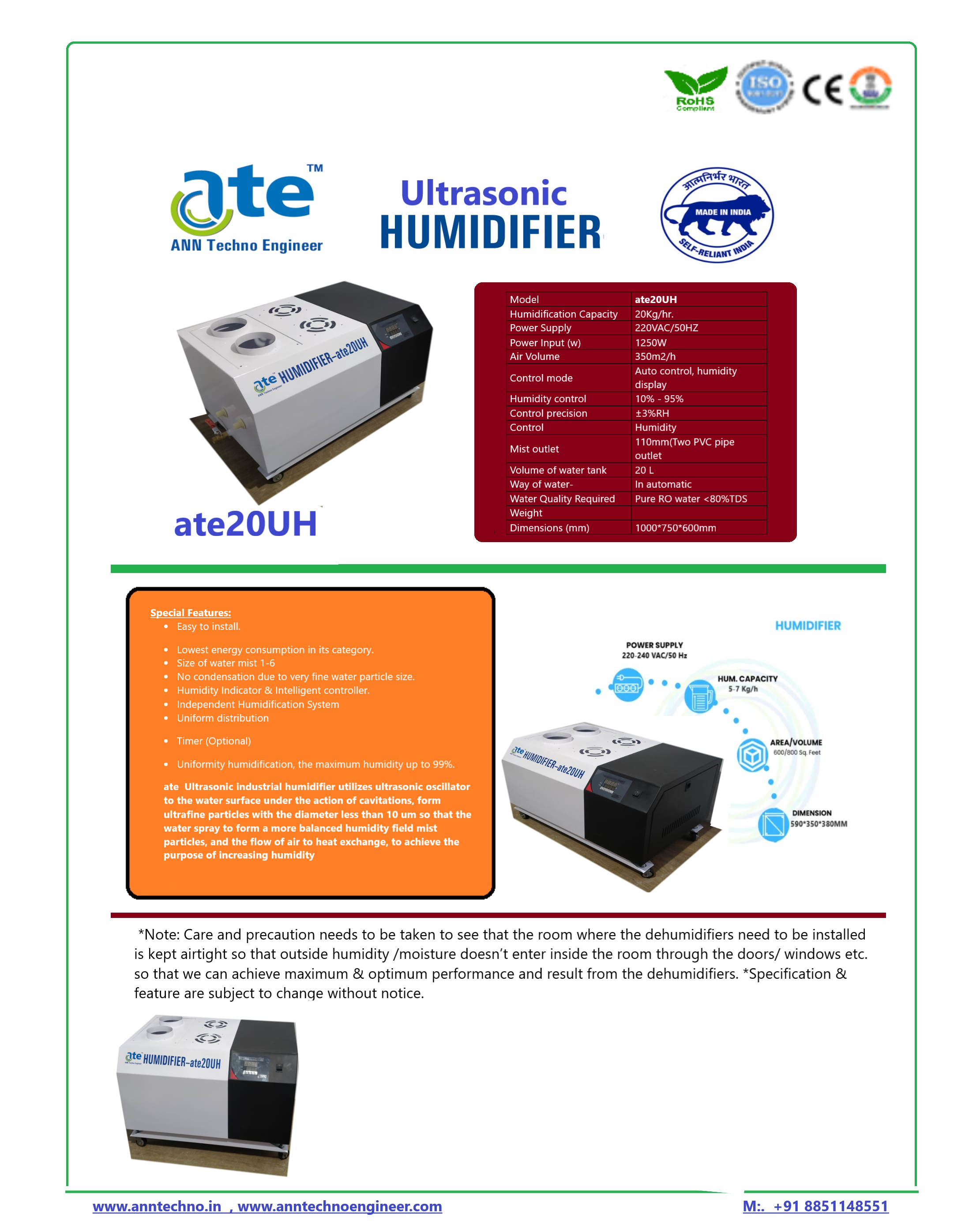 Ultrasonic Humidifier ate20UH