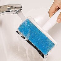 PARUSH Enterprise Glass Cleaning Tools 2 in 1 Glass Wiper Cleaning Brush Mirror Grout Tile Cleaner Washing Pot Brush Double-Sided Glass Wipe Bathroom Wiper Window Glass Wiper (Multi)(Pack of 1)