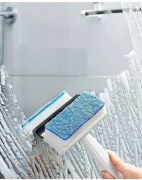 PARUSH Enterprise Glass Cleaning Tools 2 in 1 Glass Wiper Cleaning Brush Mirror Grout Tile Cleaner Washing Pot Brush Double-Sided Glass Wipe Bathroom Wiper Window Glass Wiper (Multi)(Pack of 1)