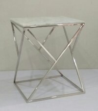 24 Inch Steel Table With Marble Base - Assembly: No Assembly Required