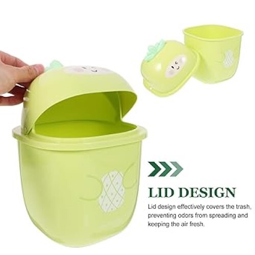 Cabilock Plastic Waste Basket Mini Desk Trash Can Cute Wastebasket with Lid Cartoon Desktop Garbage Bin Small Garbage Container for Home Office Dorm Small Waste Basket