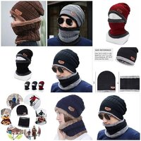 Heria Ultra Soft Unisex Woolen Cap with Neck Muffler/Neck Warmer Free Size for Men/Women's Wool Hat Scarf Set (Multicolor)