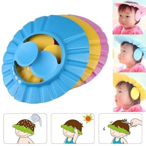 MISHTI Baby Shower caps Adjustable Safe Soft Bathing Baby Shower Hair Wash Cap for Children, Baby Bath Cap Shower Protection for Eye and Ear (1) (Blue)