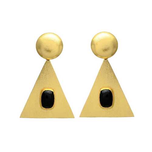 Golden Disc Black Onyx Gemstone Earring set