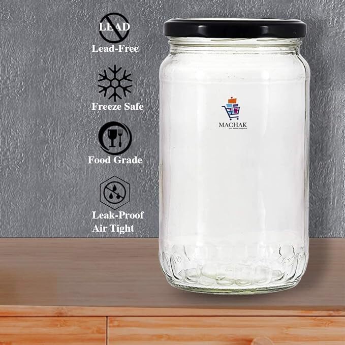 MACHAK Big Round Glass Jar Containers For Kitchen Storage With Airtight Black Lid