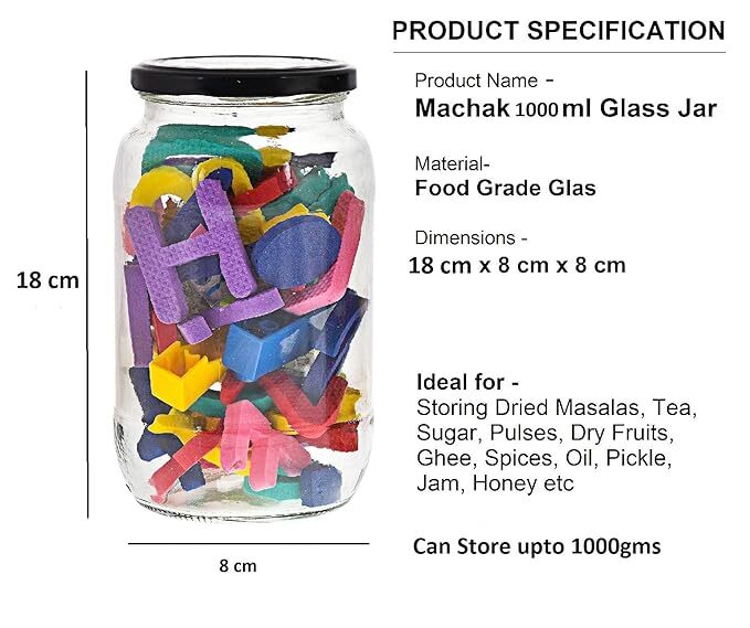 MACHAK Big Round Glass Jar Containers For Kitchen Storage With Airtight Black Lid