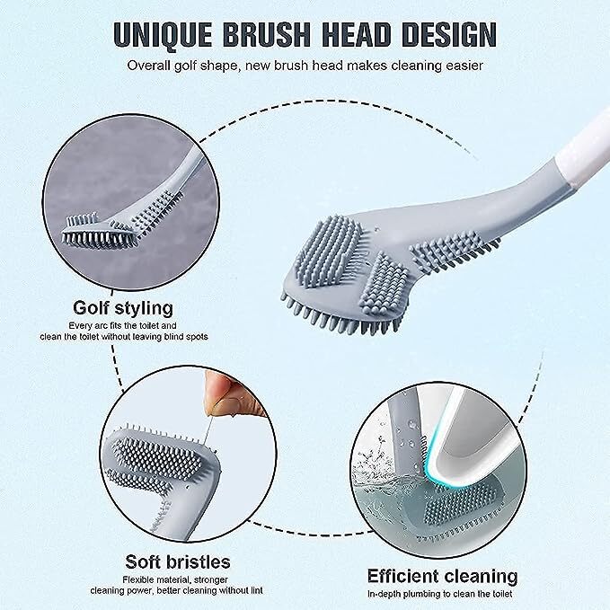 Mitsico Silicone Toilet Brush Golf Brush Head Toilet Cleaner Brush Flexible Deep Cleaning Silicone Toilet Bowl Brush Wall Mounted