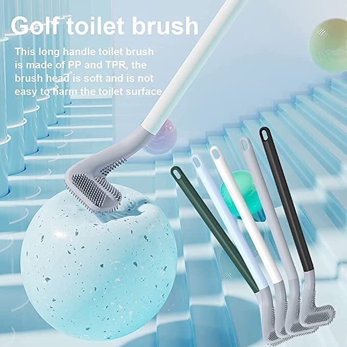 Mitsico Silicone Toilet Brush Golf Brush Head Toilet Cleaner Brush Flexible Deep Cleaning Silicone Toilet Bowl Brush Wall Mounted