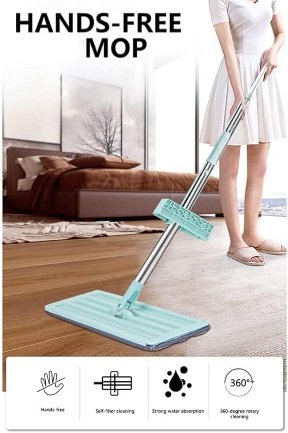 Flat Mop Microfiber Magic Mop for Floor Cleaning Hands Free Squeeze Mop 360 for Floor Slider Squeeze Mop Bucket Less Squeeze Mop 2 Microfiber Refill Pad pocha for Floor Cleaning
