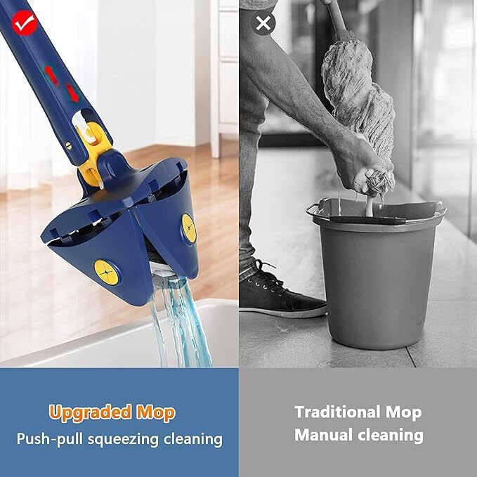 Livronic Triangle Multifunctional Floor Cleaning Mop Triangle Mop with 360 Rotatable Adjustable Stainless Steel Long Handle Push-Pull Squeezing Cleaning Mop Dry & Wet Mop (Pack of 1)