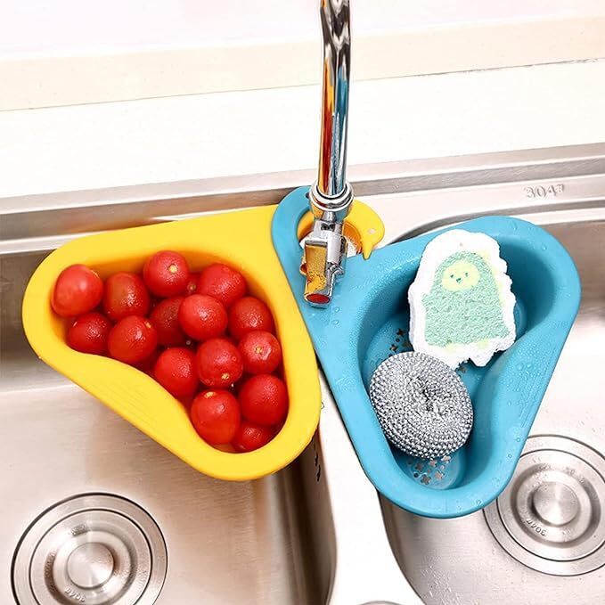 AG E-Com Drain Basket for Kitchen Sink Triangle Sink Drain Rack Corner Kitchen Sink Strainer Basket, Multifunctional Kitchen Triangle Sink Filter (Multicolor)