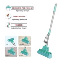 Mamohalu PVA Sponge Absorber Quick Cleaning Mop with Squeezing Technology Adjustable Handle Kitchen Bathroom Cleaner, Standard Size