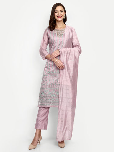 Lavender Chanderi Stitched Salwar Suits
