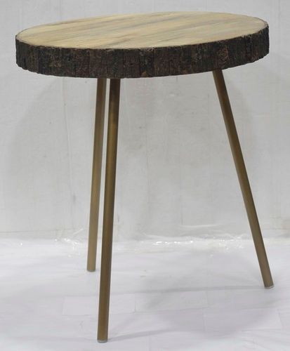 Wooden Round Stool With Bark