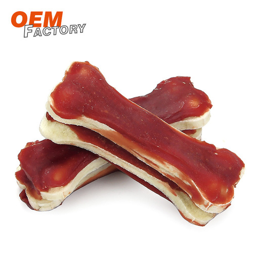 Brown 6 Inch  Rawhide Bone With Duck Chewy Dog Treats Manufacturer Oem Dog Snacks Supplier