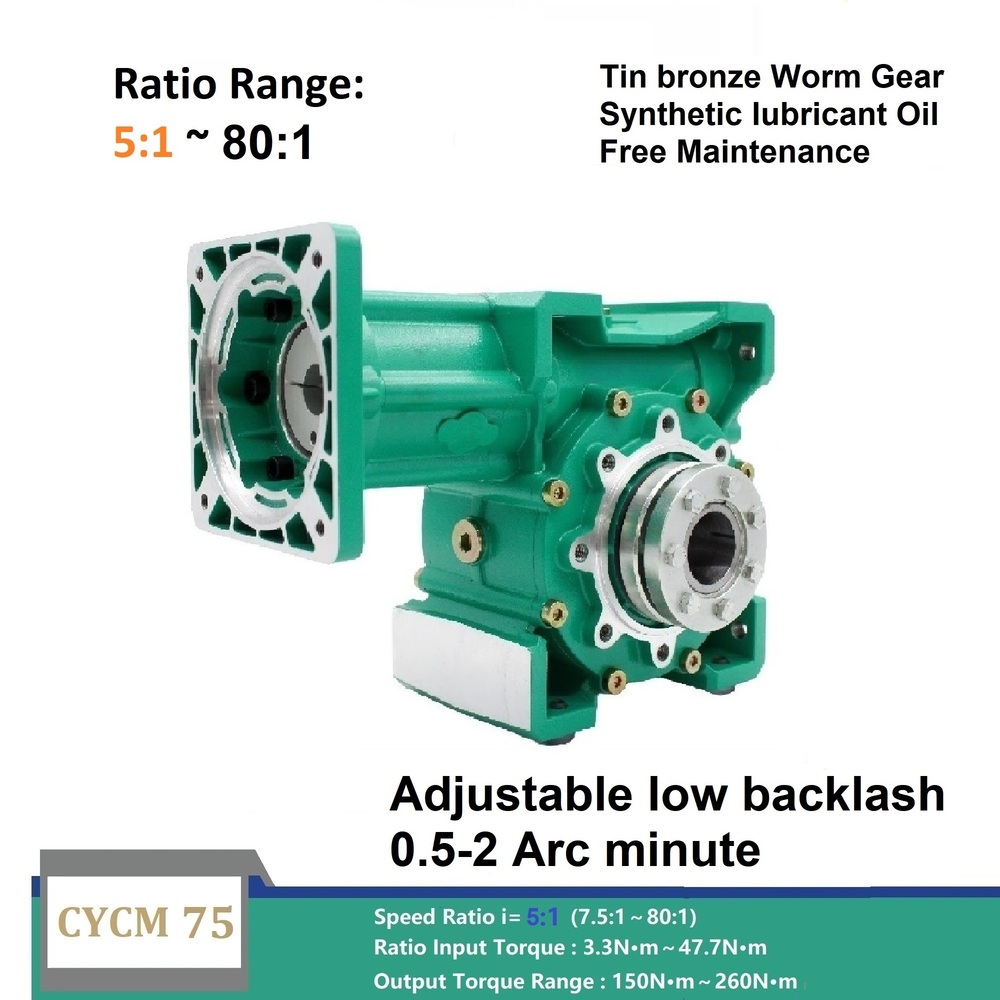 CYCM75 Ultra Precision Worm Gearbox 2 to 5 Arc Min, High Torque Worm Gear Reducer, Durable Gearboxes for Machinery and Motion Control