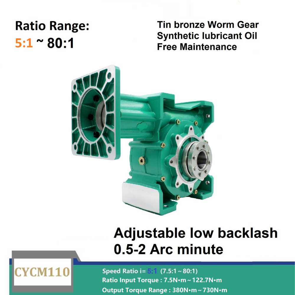 CYCM110 Worm Gearbox, 0.5 to 2 Arc Minute Accuracy, Reliable Worm Gear Reducer and Industrial Gearboxes for Robotics and CNC Systems