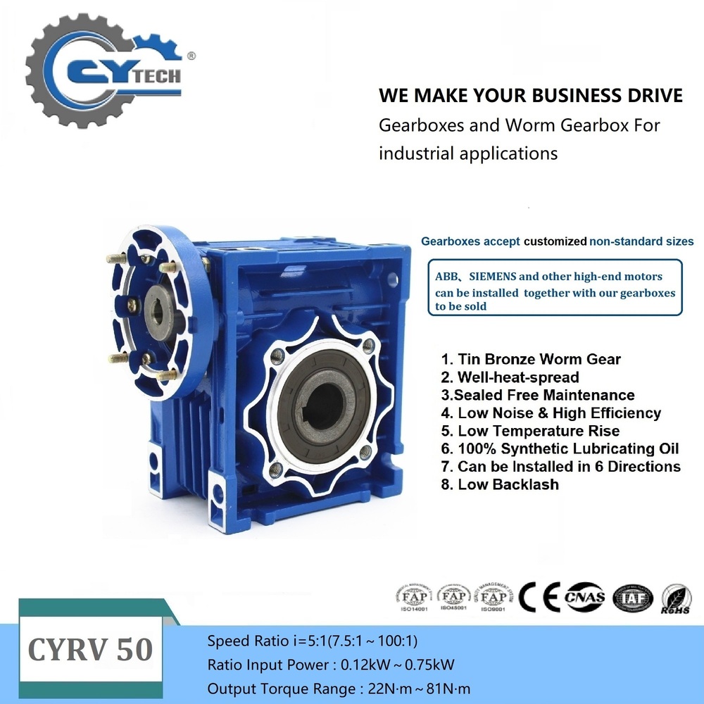 CHENYUE Worm Gearbox NMRV050 Input 14/11/19mm Output 25mm Speed Ratio from 5:1 to 100:1 Free Maintenance for industrial Applications