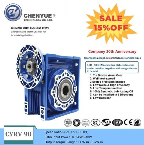 Blue Chenyue Worm Gearbox Reducer Nmrv 90 Sliver Suppliers Input19/22/24/28mm Output 35mm Speed Ratio From 5:1 To 100:1 Free Maintenance