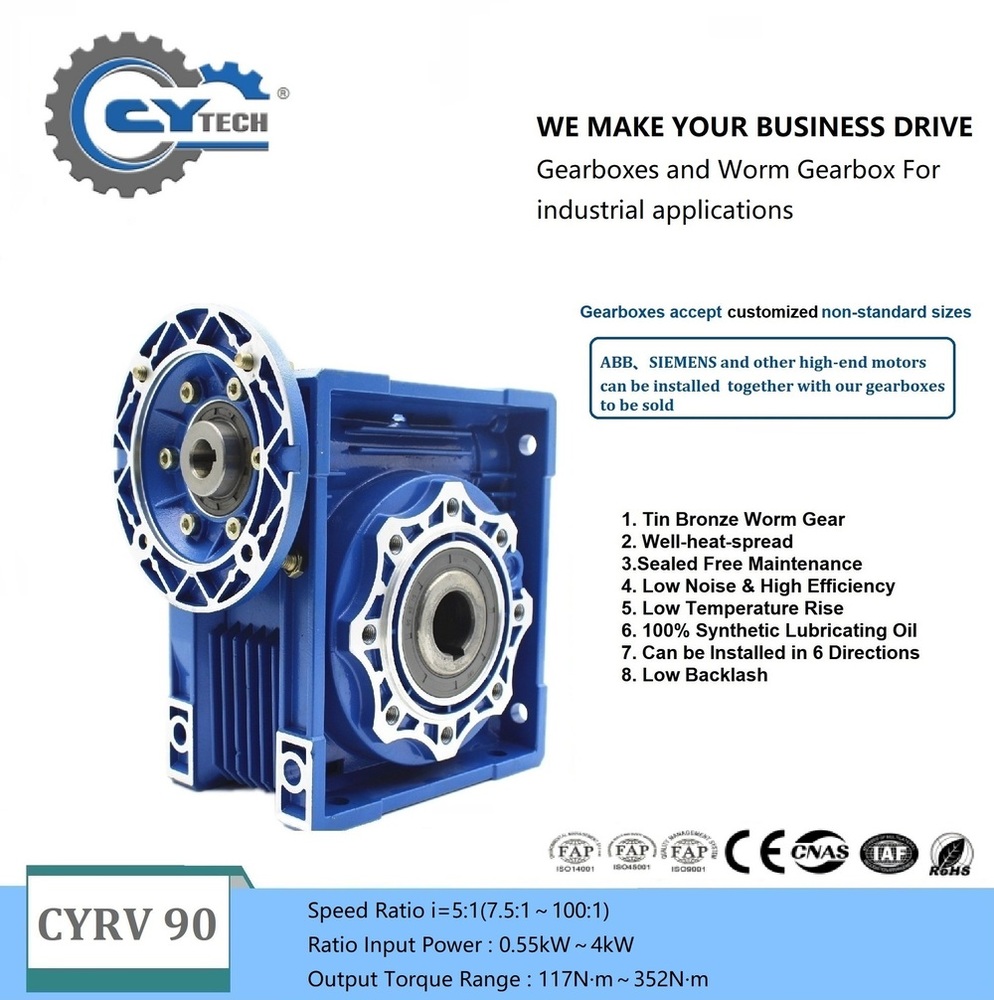 CHENYUE Worm Gearbox Reducer NMRV 90 Sliver Suppliers Input19/22/24/28mm Output 35mm Speed Ratio from 5:1 to 100:1 Free Maintenance