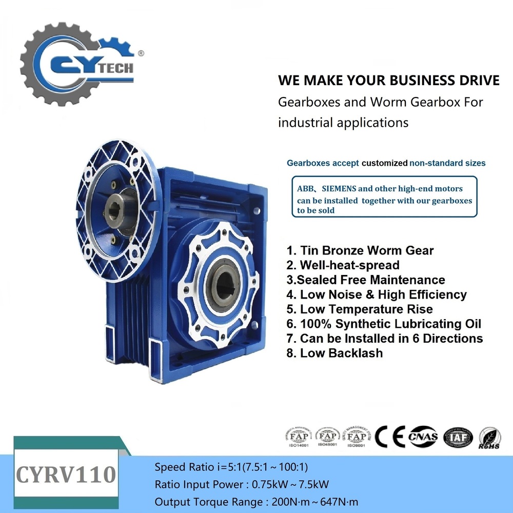 CHENYUE Worm Gearbox Reducer NMRV110 CYRV110 Input 19/24/28/38mm Output 42mm Speed Ratio from 5:1 to 100:1 Manufacture Free Maintenance