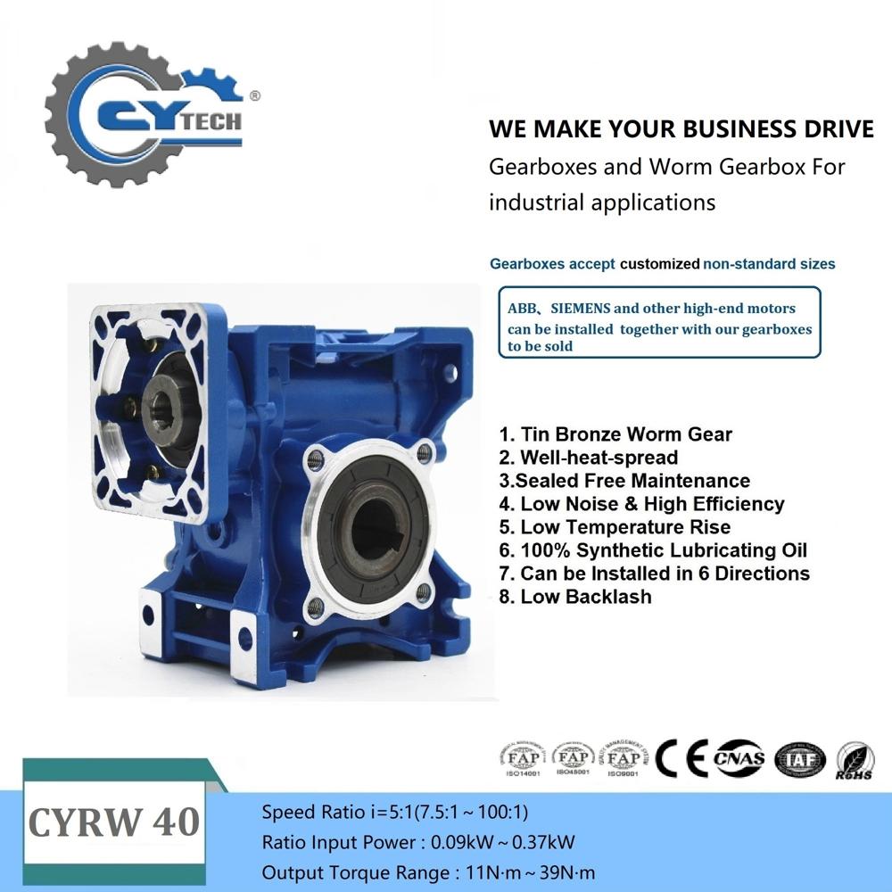 CHENYUE High Torque CNC Worm Gearbox Reducer NMRW 40 CYRW Input 14/11mm Output 18mm Speed Ratio from 5:1 to 100:1 Tin Bronze Free Maintenance