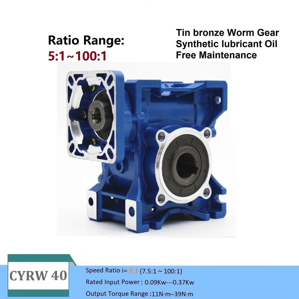 Blue Chenyue High Torque Cnc Worm Gearbox Reducer Nmrw 40 Cyrw Input 14/11Mm Output 18Mm Speed Ratio From 5:1 To 100:1 Tin Bronze Free Maintenance