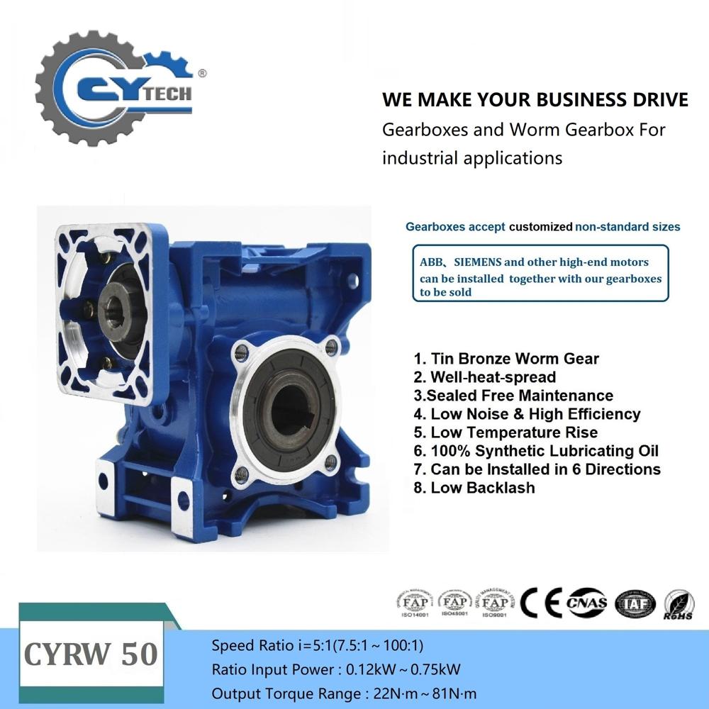 CHENYUE Worm Gearbox NMRW 50 CYRW50Input 14/11/19mm Output 25mm Speed Ratio from 5:1 to 100:1 Tin Bronze Worm Gear Free Maintenance