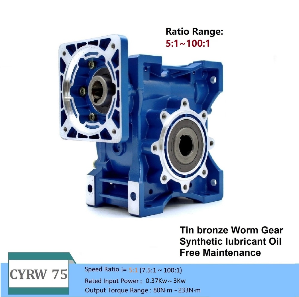 Blue Chenyue High Torque Worm Gearbox Speed Reducer Nmrw75 Cyrw75 Input 19/22/14/24/28Mm Speed Ratio From 5:1 To 100:1 Tin Bronze Cnc Free Maintenance