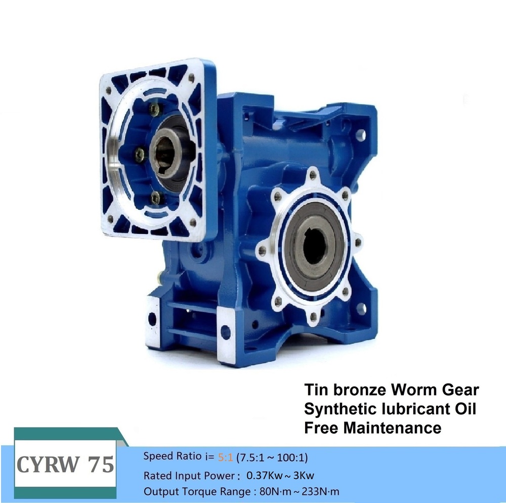 Blue Chenyue High Torque Worm Gearbox Speed Reducer Nmrw75 Cyrw75 Input 19/22/14/24/28Mm Speed Ratio From 5:1 To 100:1 Tin Bronze Cnc Free Maintenance