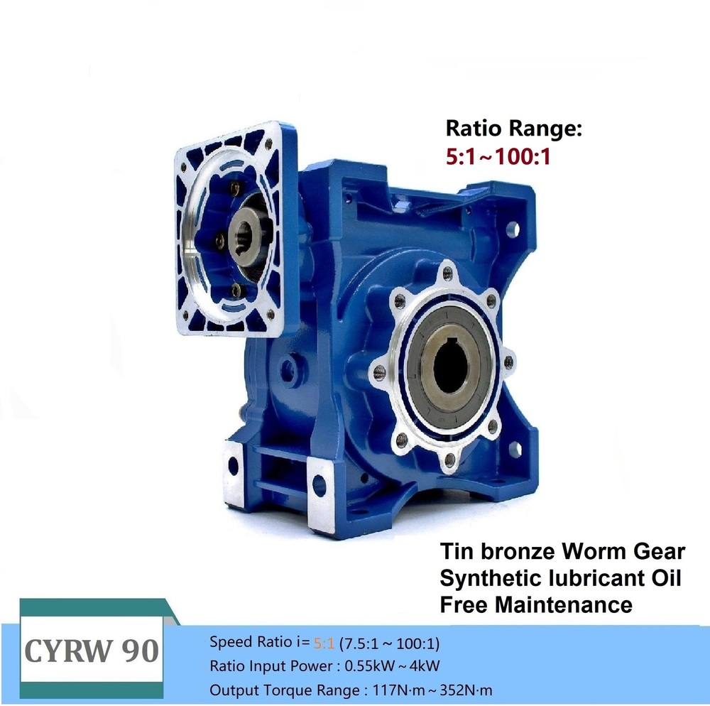 Blue Chenyue Worm Gearbox Reducer Nmrw-Cyrw090 Sliver Suppliers Input19/22/24/28Mm Output 35Mm Speed Ratio From 5:1 To 100:1 Free Maintenance
