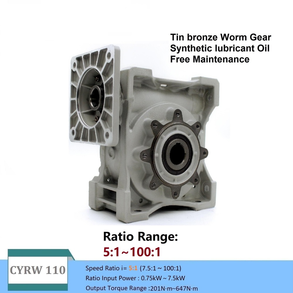 CHENYUE Worm Gearbox Reducer NMRW110 Input 19/24/28/38mm Output 42mm Speed Ratio from 5:1 to 100:1 Tin Bronze CNC Speed Free Maintenance