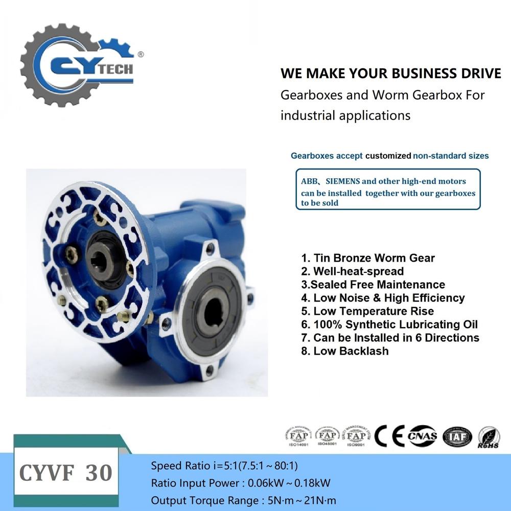 CHENYUE High Torque Worm Gearbox NMVF 30 CYVF30 Input 11/9mm Output 14mm Ratio 5-80 Tin Bronze Used Small Motor Free Maintenance