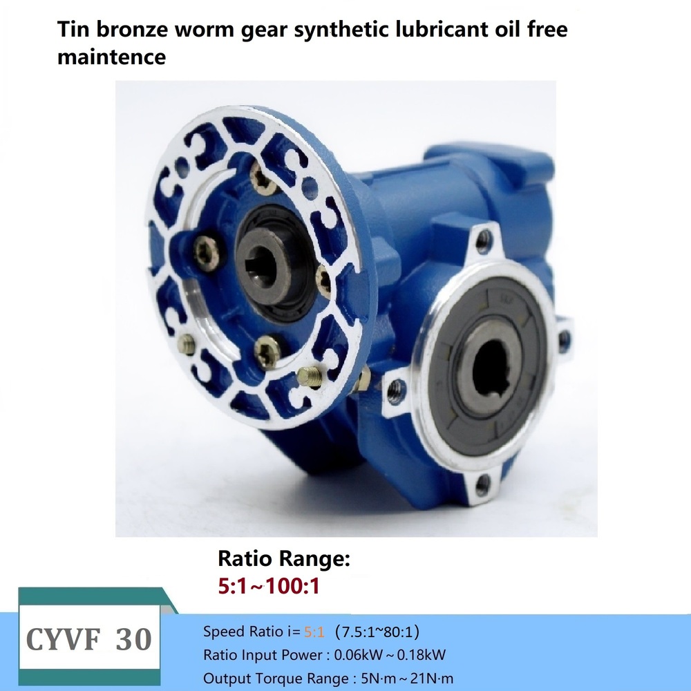 Blue Chenyue High Torque Worm Gearbox Nmvf 30 Cyvf30 Input 11/9Mm Output 14Mm Ratio 5-80 Tin Bronze Used Small Motor Free Maintenance