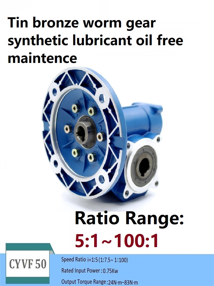 Blue Chenyue Big Torque Worm Gearbox Nmvf 50 Cyvf50 Input 14/11/19Mm Output 25Mm Speed Ratio From 5:1 To 100:1 Tin Bronze Worm Gear Free Maintenance