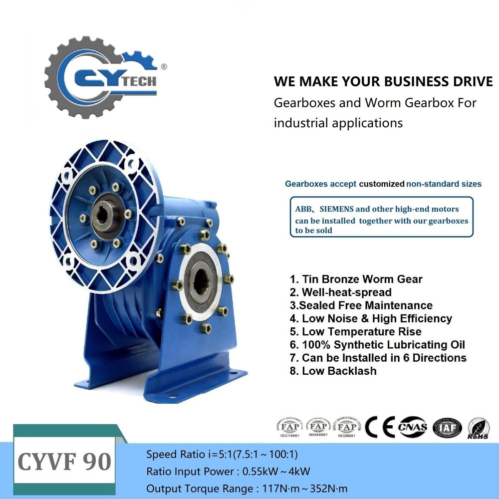 CHENYUE Worm Gear Reducer NMVF 90 Input19/22/24/28mm Output 35mm Speed Ratio from 5:1 to 100:1 for Speed Reduction