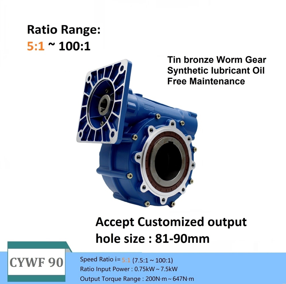 Blue Chenyue High Torque Worm Gear Reducer Cywf 90 Input 35 Mm Output Hole 90Mm Speed Ratio From 5:1 To 100:1 Cnc Gearbox Free Maintenance