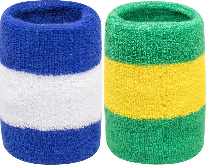 Custom Printed Wristband - Cotton Blend, Free Size, Blue White Green Yellow | Stretchable, Comfortable, Durable, Sweat Absorbent, Custom Logo