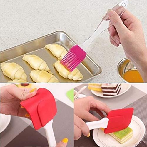 Mitsico Silicone Non-Sticky Spatula and Oil Brush Decoration Reusable Kitchen Set for Cooking & Cake Decoration(Multicolor)