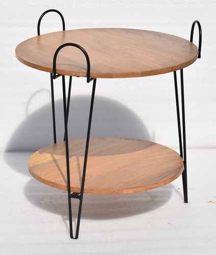 Wooden Round Stool With 3 Metal legs