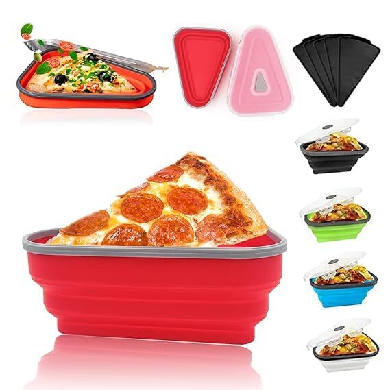 VIDORA Reusable Pizza Slice Storage Container with 5 Serving Trays - Triangle Expandable Leftover Pizza Storage Container with Lid, Pizza Pack Container for Home Travel Picnic Use (Multicolor)