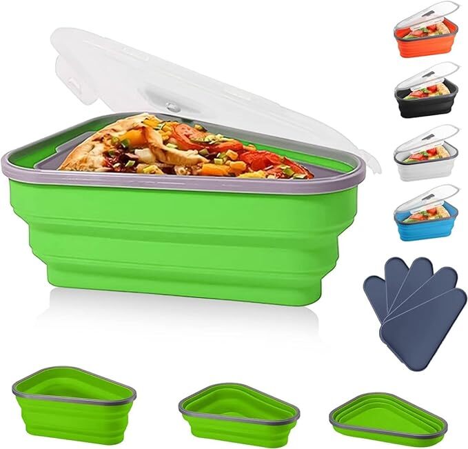 VIDORA Reusable Pizza Slice Storage Container with 5 Serving Trays - Triangle Expandable Leftover Pizza Storage Container with Lid, Pizza Pack Container for Home Travel Picnic Use (Multicolor)