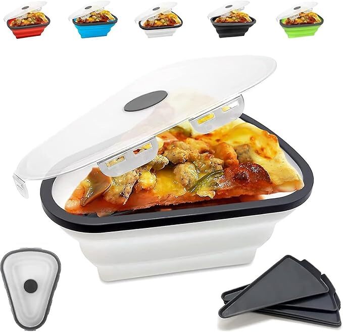 VIDORA Reusable Pizza Slice Storage Container with 5 Serving Trays - Triangle Expandable Leftover Pizza Storage Container with Lid, Pizza Pack Container for Home Travel Picnic Use (Multicolor)