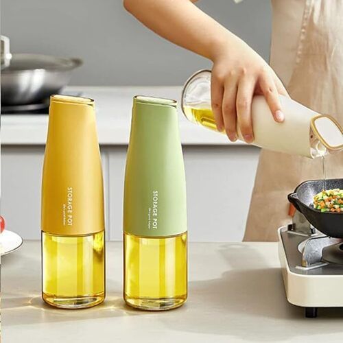 NGEL 500Ml Glass Olive Oil Dispenser | Oil and Vinegar Dispenser with Silica Gel Pourers | Drip Free Spout Oil Dispenser Bottle for Kitchen (Multicolor) (Pack of 1)