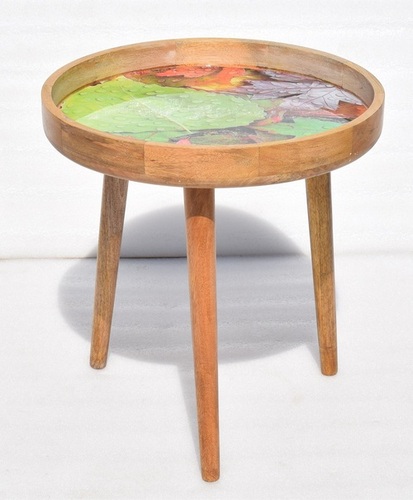 19 Inch Wooden Stool With Enamel Finish