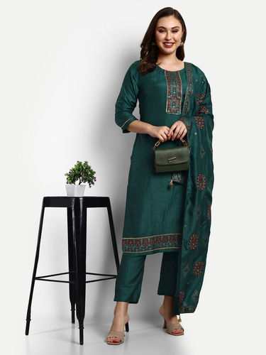 Green Silk Designer Salwar Suits