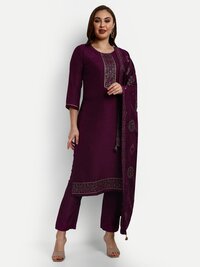 Silk Designer Straight Salwar Suits - Color: Maroon