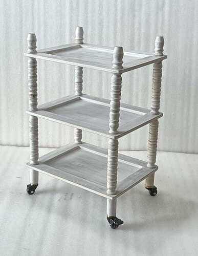 Wooden Trolley With White Wash - Assembly: No Assembly Required