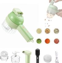 Wbooo 4 In 1 Handheld Electric Vegetable Cutter Set - Plastic, 8 X 9.5 X 20.5 Cm, Multicolor | Portable Mini Wireless Food Processor, Garlic Chopper, Brush