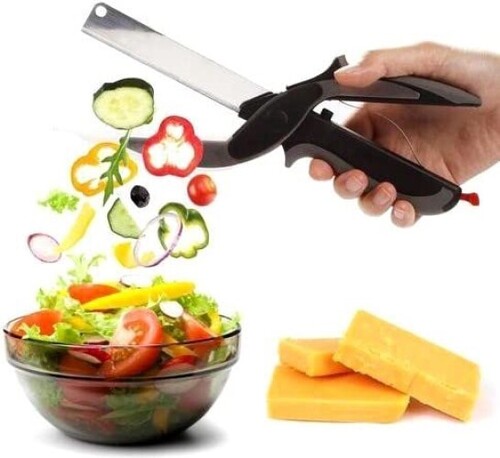 Nishp by pagran Sales Clever Cutter Stainless Steel Clever Cutter Kitchen Knife Scissor with Spring Locking Hinge and Cutting Board (Multicolor) Vegetable & Fruit Slicer (1Pcs)